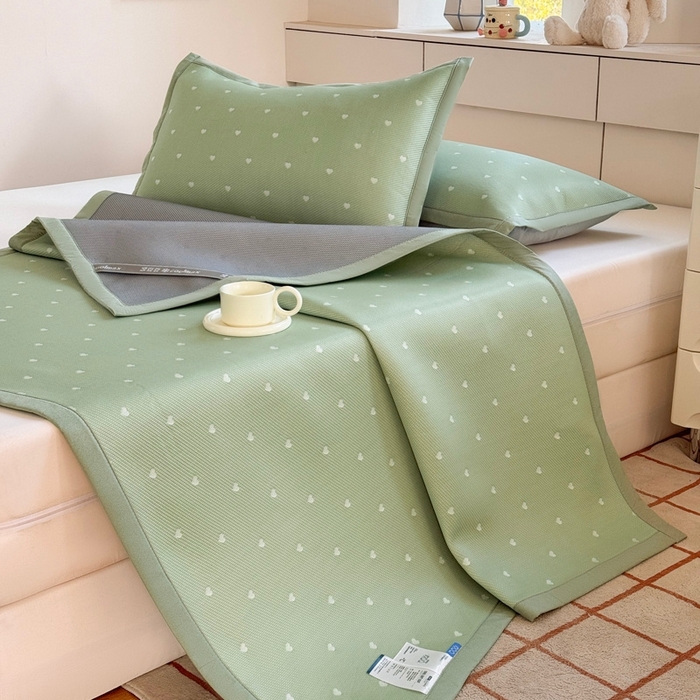 91家纺网 家纺一手货源 找家纺 凉百百 2025新款3D豆豆凉席系列-繁心 繁心-绿