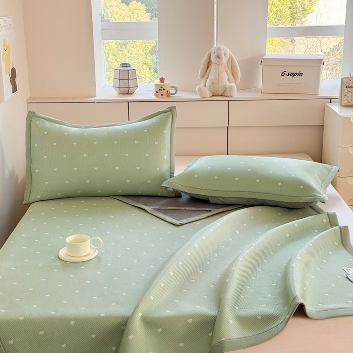 91家纺网 家纺一手货源 找家纺 凉百百 2025新款3D豆豆凉席系列-繁心 繁心-绿