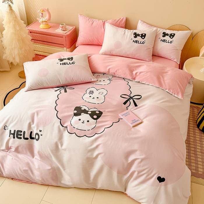 91家纺网 家纺一手货源 找家纺 玉元坊 2025新款全棉纯棉数码印花卡通床单床笠床裙四件套三件套 小萌兔