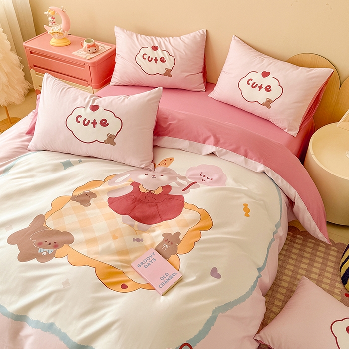 91家纺网 家纺一手货源 找家纺 玉元坊 2025新款全棉纯棉数码印花卡通床单床笠床裙四件套三件套 蛋糕公主