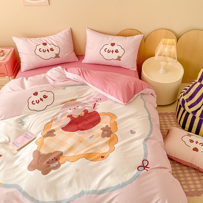 91家纺网 家纺一手货源 找家纺 玉元坊 2025新款全棉纯棉数码印花卡通床单床笠床裙四件套三件套 蛋糕公主