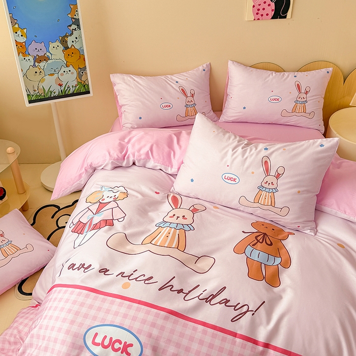 91家纺网 家纺一手货源 找家纺 玉元坊 2025新款全棉纯棉数码印花卡通床单床笠床裙四件套三件套 小熊伙伴