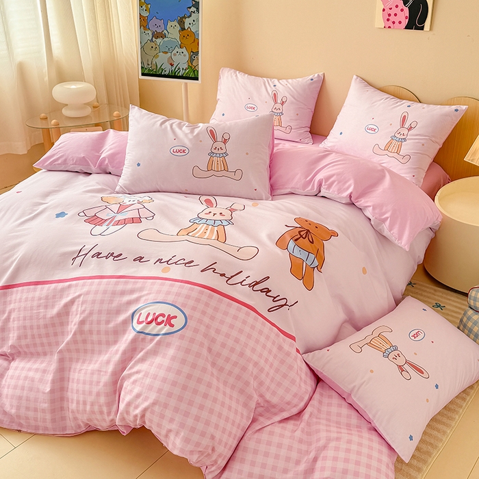 91家纺网 家纺一手货源 找家纺 玉元坊 2025新款全棉纯棉数码印花卡通床单床笠床裙四件套三件套 小熊伙伴