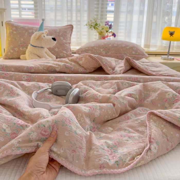 91家纺网 家纺一手货源 找家纺 初念 2025新款云感双层纱抗菌贝壳边夏被被子被芯【提供买家秀】 贝壳边-爱如星辰