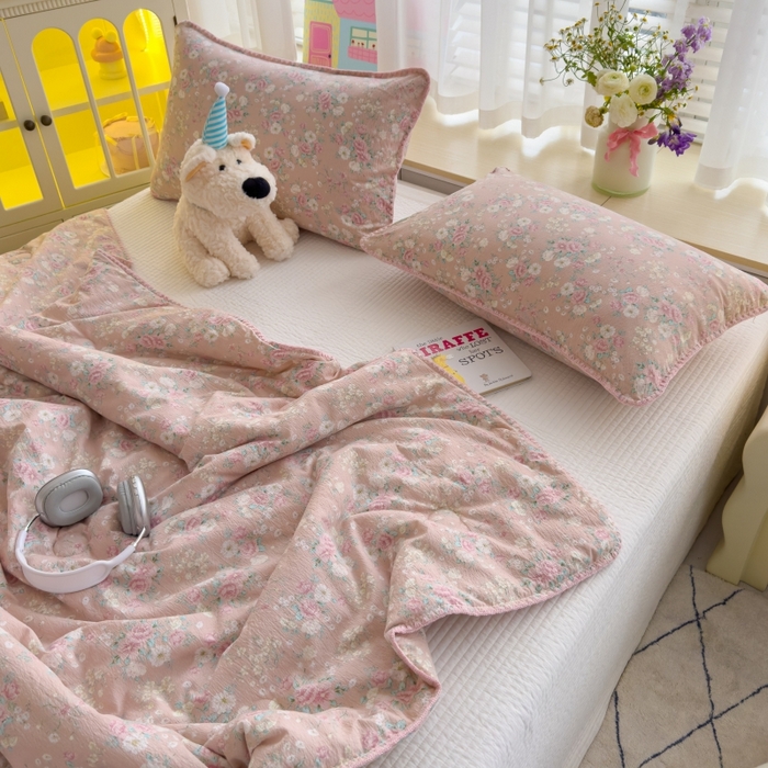 91家纺网 家纺一手货源 找家纺 初念 2025新款云感双层纱抗菌贝壳边夏被被子被芯【提供买家秀】 贝壳边-爱如星辰