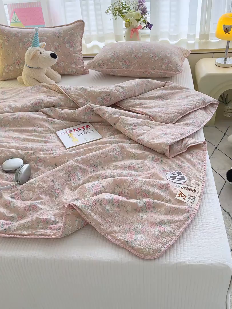 91家纺网 家纺一手货源 找家纺 初念 2025新款云感双层纱抗菌贝壳边夏被被子被芯【提供买家秀】 贝壳边-爱如星辰