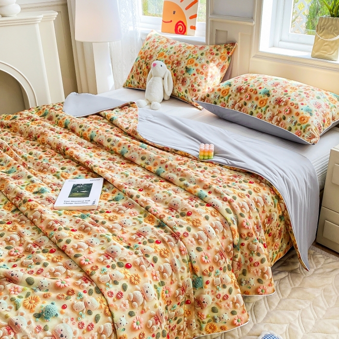 91家纺网 家纺一手货源 找家纺 （总）益多眠 2025新款5D印花凉感丝浮雕立体夏被