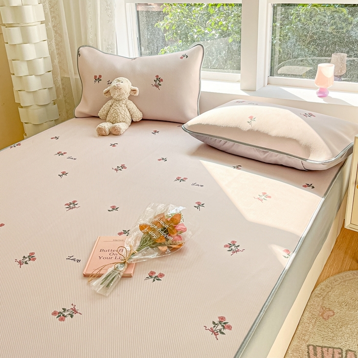 91家纺网 家纺一手货源 找家纺 星座家纺 2025新款复合提花凉感丝凉席三件套床笠款 尤克克里粉-床笠款