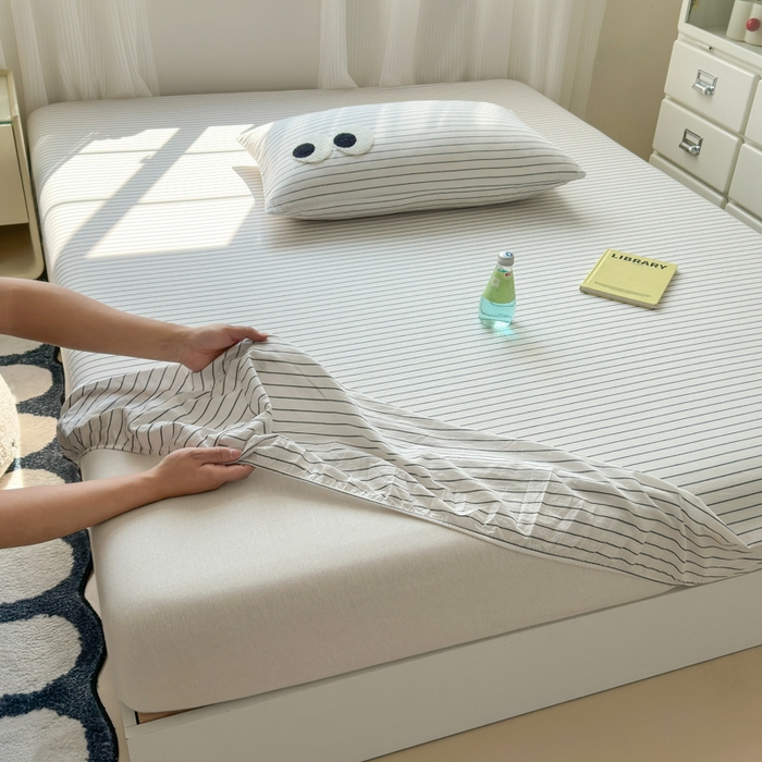 91家纺网 家纺一手货源 找家纺 丽涵家纺 丽涵新品 全棉色织水洗棉单品床笠-床笠三件套 黑白条