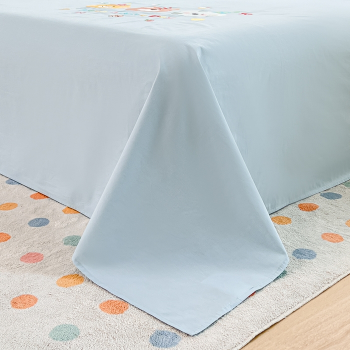 91家纺网 家纺一手货源 找家纺 曼町家居 2025春夏新款40支全棉纯棉水洗棉刺绣四件套 萌趣熊抱-北欧蓝