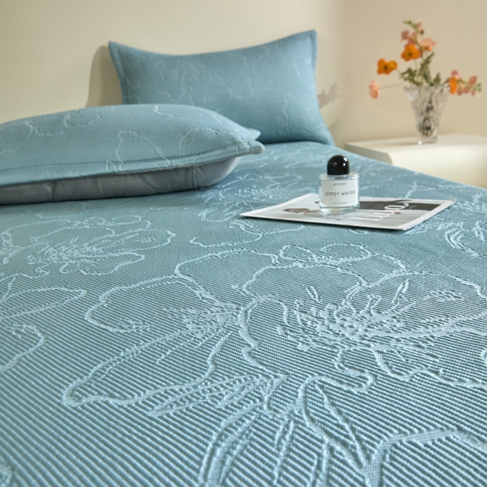 91家纺网 家纺一手货源 找家纺 卡初家居（原微来） 2025新款乙纶冰豆豆渐变色床裙款凉席席子 渐变蓝