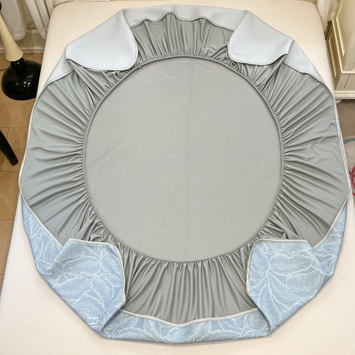 91家纺网 家纺一手货源 找家纺 星座家纺 2025新款复合提花凉感丝凉席三件套床笠款 叶之语-蓝 床笠款