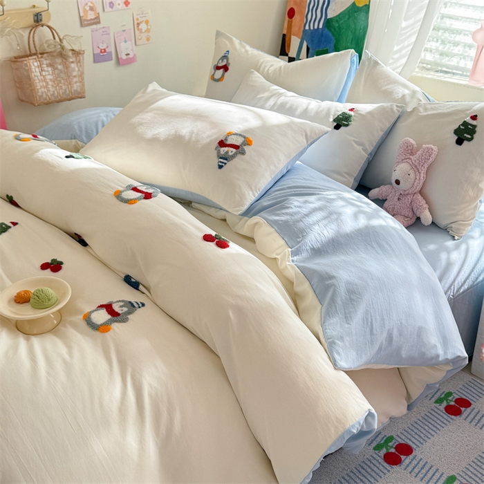 91家纺网 家纺一手货源 找家纺 （总）多品 2025春夏新款水洗棉毛巾绣卡通系列被套单件-单被套