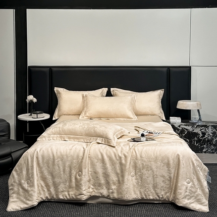 91家纺网 家纺一手货源 找家纺 （总） 慕晨 2025新款莱赛尔提花四件套高级简奢款天丝夏被4件套直播热款