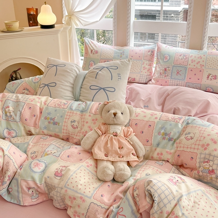 91家纺网 家纺一手货源 找家纺 Sweet dreams甜梦 2025新款全棉印花卡通小清新四件套