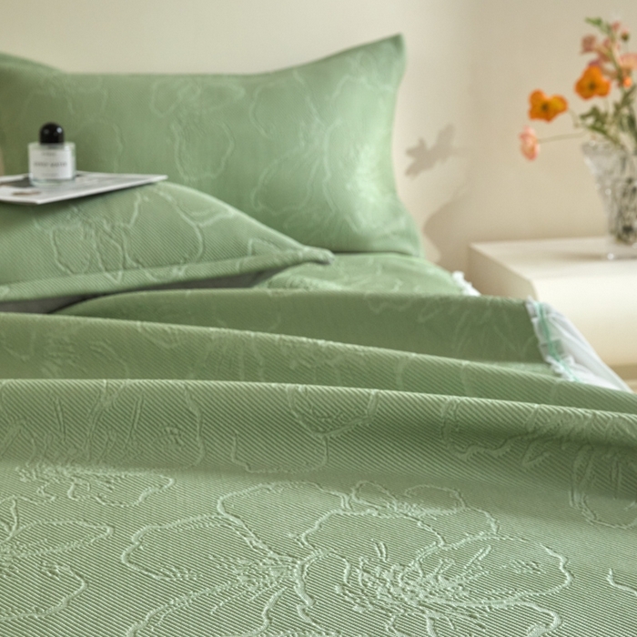 91家纺网 家纺一手货源 找家纺 卡初家居（原微来） 2025新款乙纶冰豆豆渐变色床裙款凉席席子 渐变绿