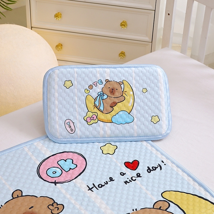 91家纺网 家纺一手货源 找家纺 八零年代  2025新款3D凉豆豆大版卡通儿童凉席夏被三件套冰豆豆凉席 凉豆豆 月亮卡皮巴拉