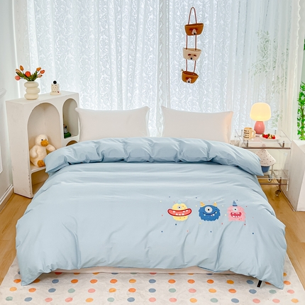 曼町家居 2025春夏新款40支全棉纯棉水洗棉刺绣四件套 哆啦趣梦-北欧蓝