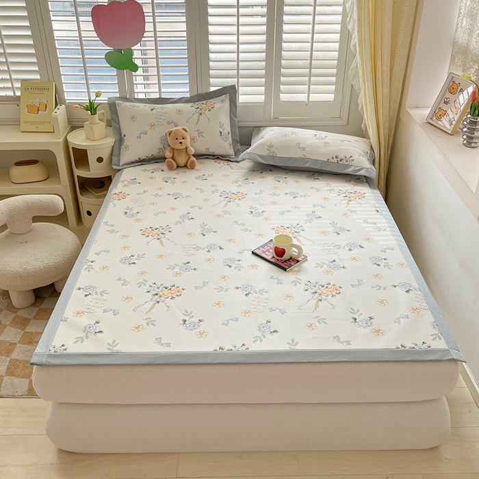 91家纺网 家纺一手货源 找家纺 星座家纺 2025新款复合提花凉感丝凉席三件套平铺款 拈花湾兰