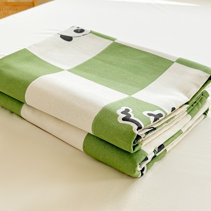 91家纺网 家纺一手货源 找家纺 爱彼家纺 2025新款热门卡通条纹原棉老粗布凉席床单 背包熊