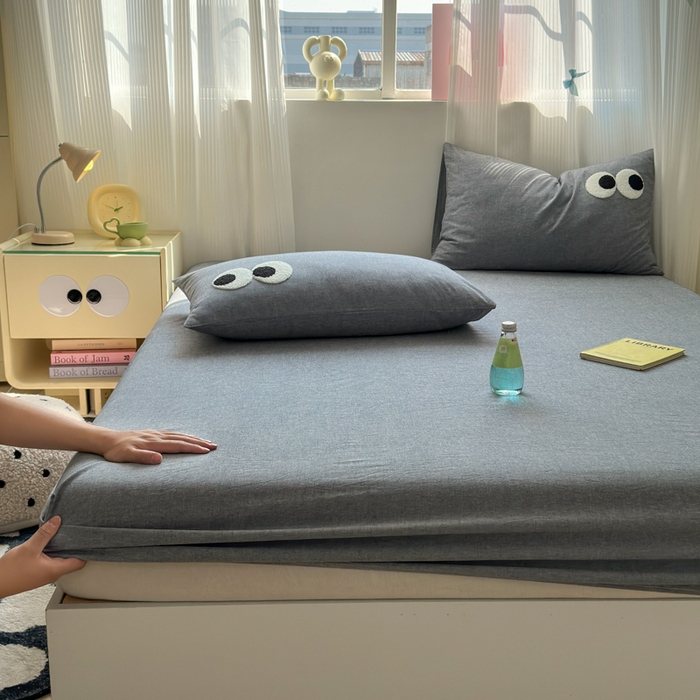 91家纺网 家纺一手货源 找家纺 丽涵家纺 丽涵新品 全棉色织水洗棉单品床笠-床笠三件套 深灰色