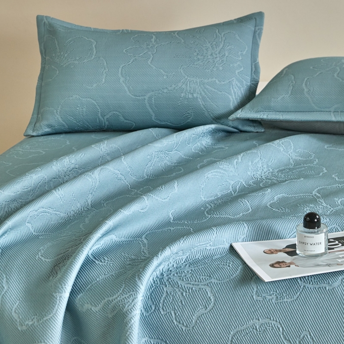 91家纺网 家纺一手货源 找家纺 卡初家居（原微来） 2025新款乙纶冰豆豆渐变色床裙款凉席席子 渐变蓝