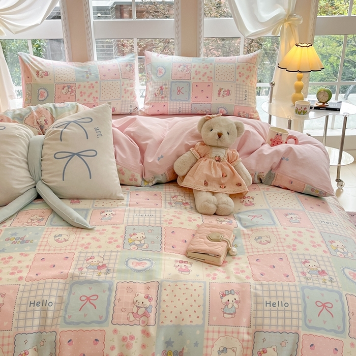 91家纺网 家纺一手货源 找家纺 Sweet dreams甜梦 2025新款全棉印花卡通小清新四件套