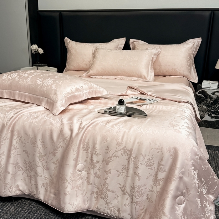 91家纺网 家纺一手货源 找家纺 （总） 慕晨 2025新款莱赛尔提花四件套高级简奢款天丝夏被4件套直播热款