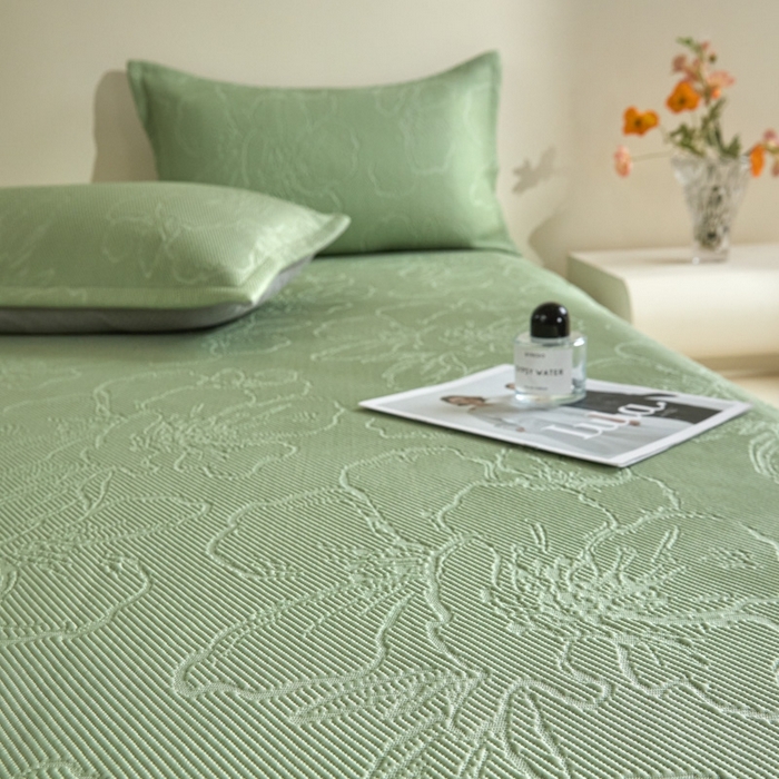 91家纺网 家纺一手货源 找家纺 卡初家居（原微来） 2025新款乙纶冰豆豆渐变色床裙款凉席席子 渐变绿