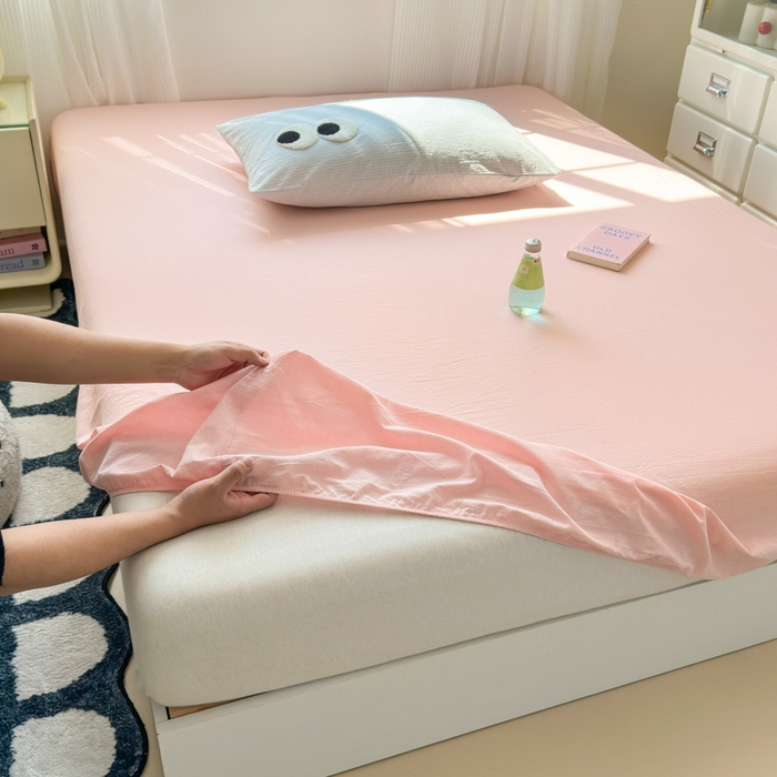 91家纺网 家纺一手货源 找家纺 丽涵家纺 丽涵新品 全棉色织水洗棉单品床笠-床笠三件套 蜜桃粉