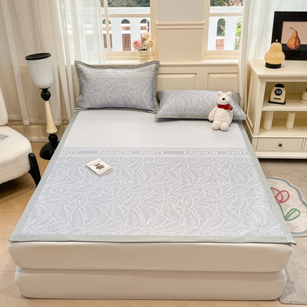 星座家纺 2025新款复合提花凉感丝凉席三件套平铺款 叶之语-灰