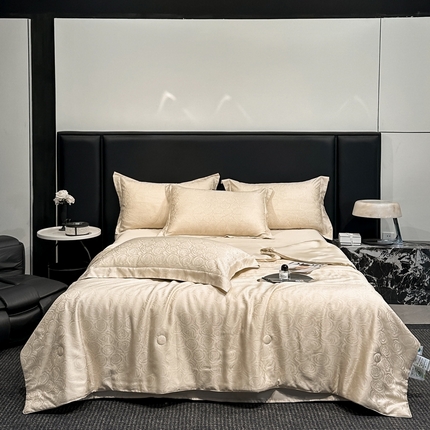 91家纺网 家纺一手货源 找家纺  慕晨 2025新款莱赛尔提花四件套高级简奢款天丝夏被4件套直播热款 艾斯美