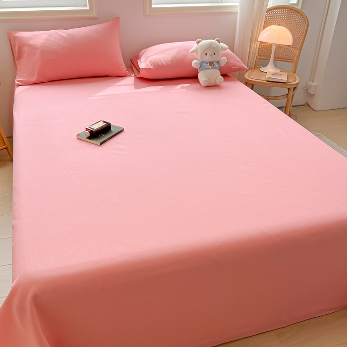 91家纺网 家纺一手货源 找家纺 爱彼家纺 2025新款热门卡通条纹原棉老粗布凉席床单 格调-粉