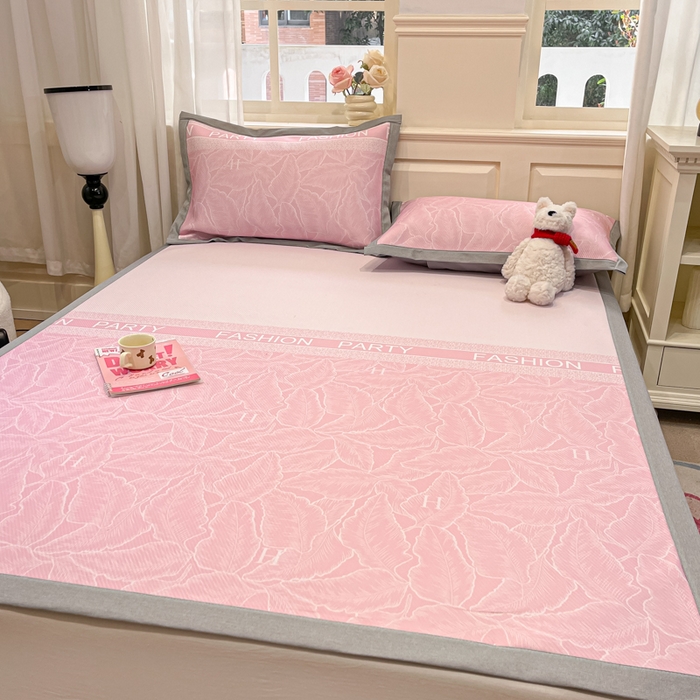 91家纺网 家纺一手货源 找家纺 星座家纺 2025新款复合提花凉感丝凉席三件套平铺款 叶之语-粉