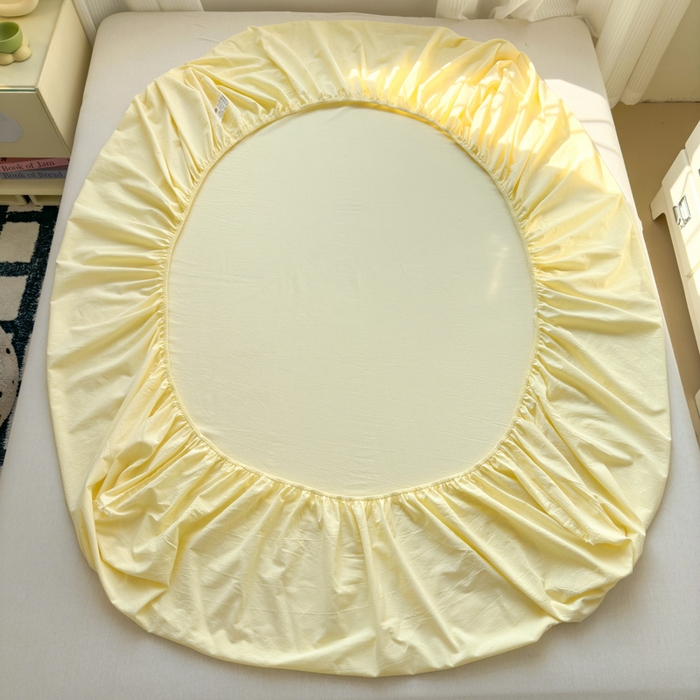 91家纺网 家纺一手货源 找家纺 丽涵家纺 丽涵新品 全棉色织水洗棉单品床笠-床笠三件套 奶黄色