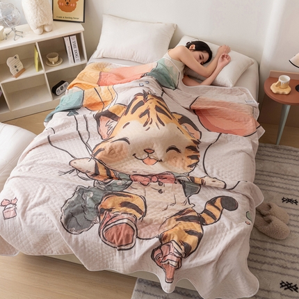 91家纺网 家纺一手货源 找家纺 （总）乐家毛巾被 2025春夏新款全棉纯棉六层大版印花毛巾被