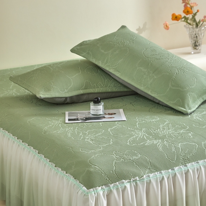 91家纺网 家纺一手货源 找家纺 卡初家居（原微来） 2025新款乙纶冰豆豆渐变色床裙款凉席席子 渐变绿