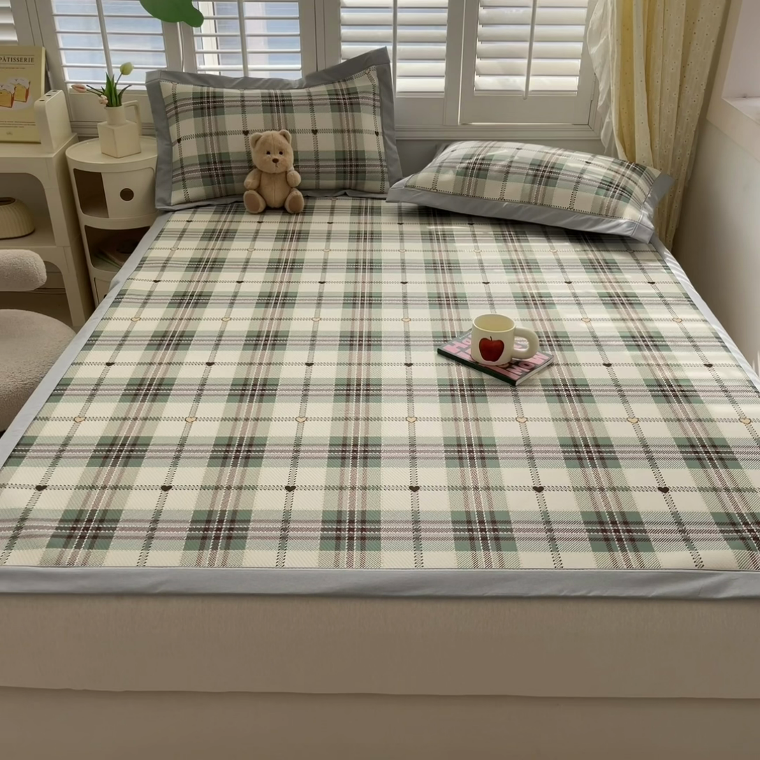 91家纺网 家纺一手货源 找家纺 星座家纺 2025新款复合提花凉感丝凉席三件套平铺款 水木年华