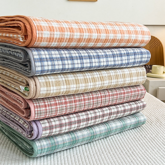 91家纺网 家纺一手货源 找家纺 沐纯家居 2025新款格子款天丝棉床盖三件套 组合图