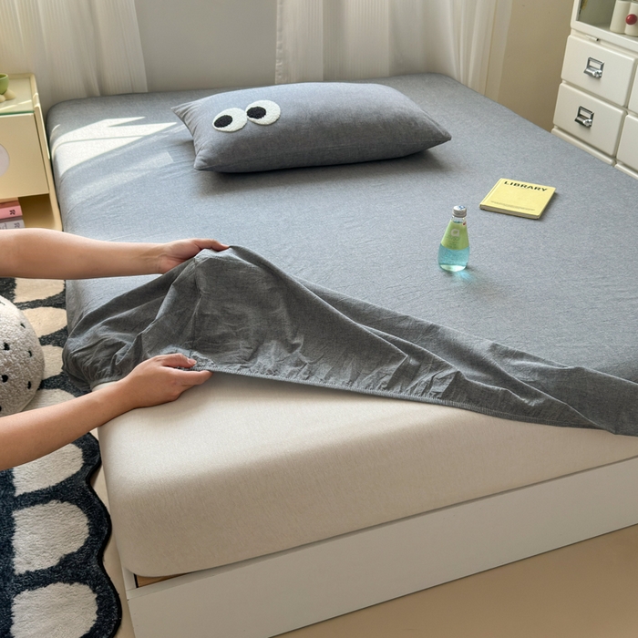 91家纺网 家纺一手货源 找家纺 丽涵家纺 丽涵新品 全棉色织水洗棉单品床笠-床笠三件套 深灰色