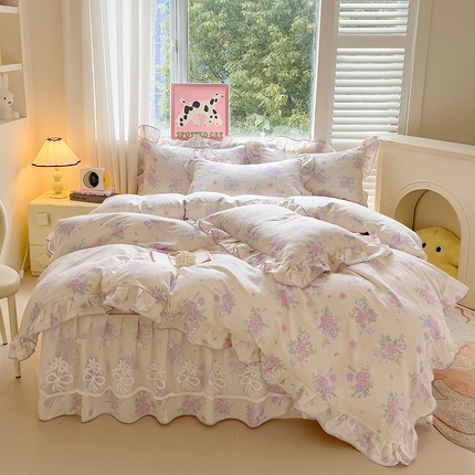 91家纺网 家纺一手货源 找家纺 （总）宜凡家纺 2025新款全棉蕾丝花边床裙四件套