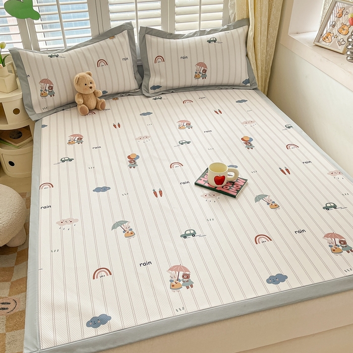 91家纺网 家纺一手货源 找家纺 星座家纺 2025新款复合提花凉感丝凉席三件套平铺款 悠悠小元