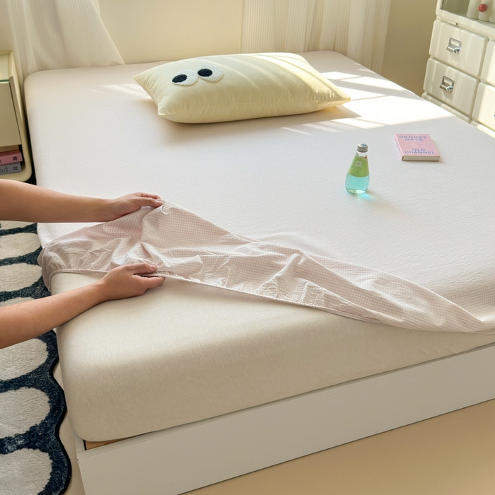 91家纺网 家纺一手货源 找家纺 丽涵家纺 丽涵新品 全棉色织水洗棉单品床笠-床笠三件套 紫小格