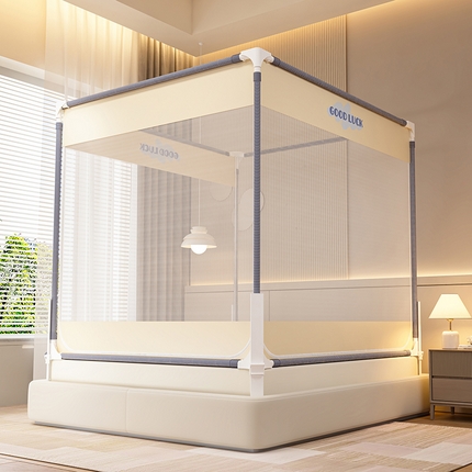 海虹蚊帐 2025新款高级围栏2302款升级加粗压脚支架全底外穿杆防摔坐床蚊帐 简约米