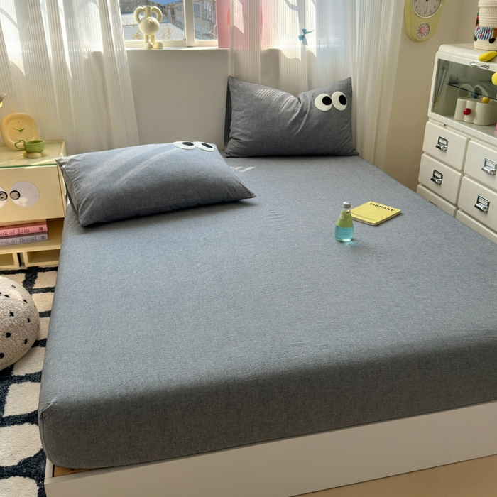 91家纺网 家纺一手货源 找家纺 丽涵家纺 丽涵新品 全棉色织水洗棉单品床笠-床笠三件套 深灰色