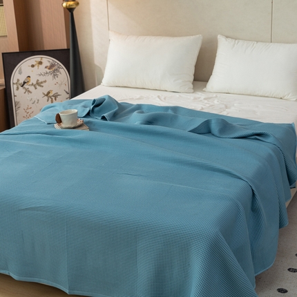 乐家毛巾被 2025春夏新款日式华夫全棉纯棉毛巾被 华夫格-天蓝