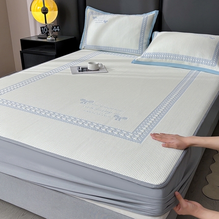 91家纺网 家纺一手货源 找家纺 （总）慕木家纺 2025新品A类高端大版高分子530克PE提花冰豆豆床席床笠千鸟结系列直播爆款(可供跨境压缩)