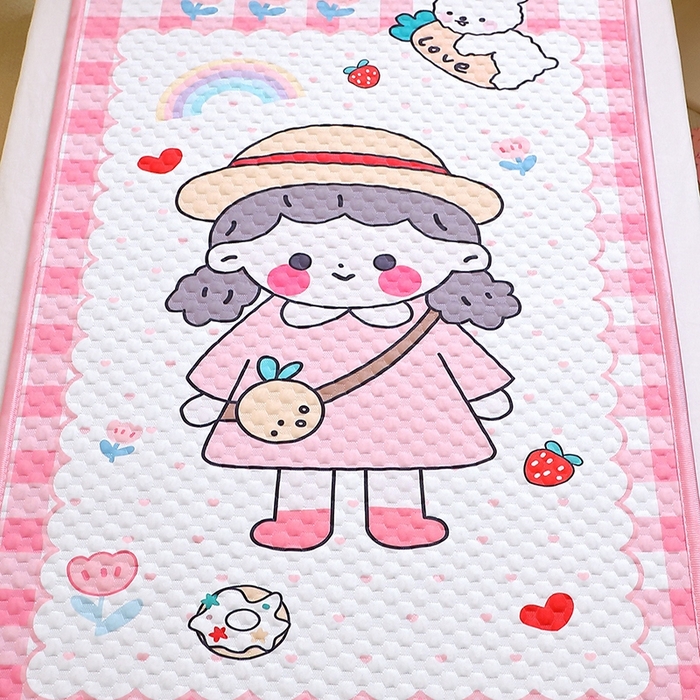 91家纺网 家纺一手货源 找家纺 八零年代  2025新款3D凉豆豆大版卡通儿童凉席夏被三件套冰豆豆凉席 凉豆豆 可爱女孩