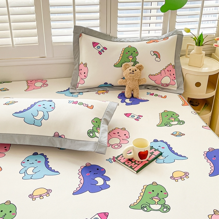 91家纺网 家纺一手货源 找家纺 星座家纺 2025新款复合提花凉感丝凉席三件套平铺款 七彩龙