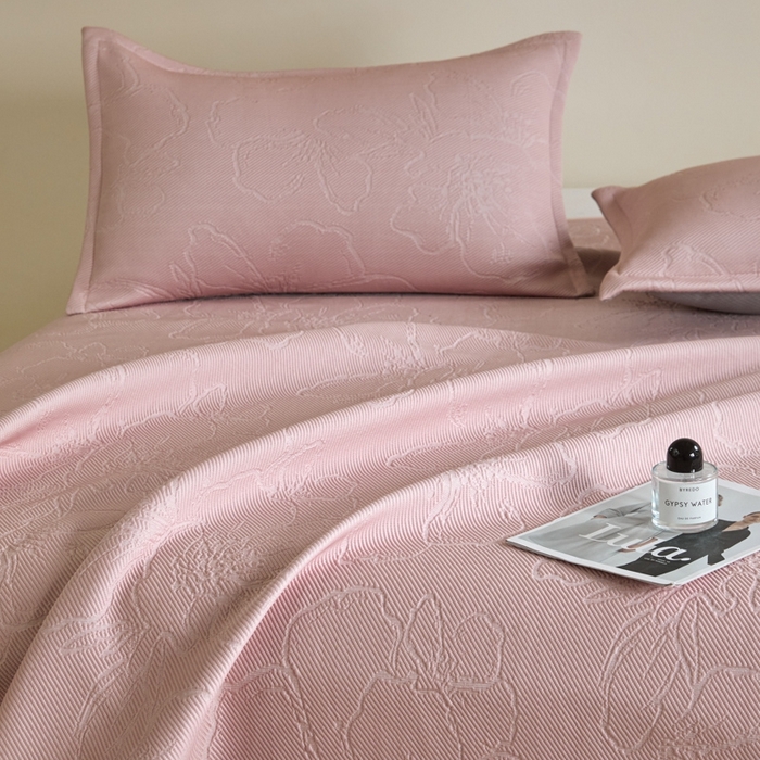 91家纺网 家纺一手货源 找家纺 卡初家居（原微来） 2025新款乙纶冰豆豆渐变色床裙款凉席席子 渐变粉